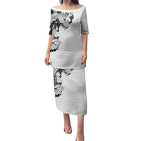 Hawaiian and Japanese Together Family Matching Puletasi and Hawaiian Shirt Japanese Koi Fish Tattoo and Kakau Pattern White Color