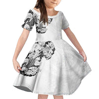 Hawaiian and Japanese Together Family Matching Tank Maxi Dress and Hawaiian Shirt Japanese Koi Fish Tattoo and Kakau Pattern White Color