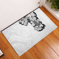 Hawaiian and Japanese Together Rubber Doormat Japanese Koi Fish Tattoo and Kakau Pattern White Color LT03 - Polynesian Pride