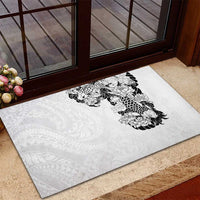 Hawaiian and Japanese Together Rubber Doormat Japanese Koi Fish Tattoo and Kakau Pattern White Color LT03 - Polynesian Pride
