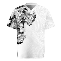 Hawaiian and Japanese Together Rugby Jersey Japanese Koi Fish Tattoo and Kakau Pattern White Color
