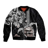 Hawaiian and Japanese Together Bomber Jacket Japanese Culture and Turtle Kakau Tattoo Black Color