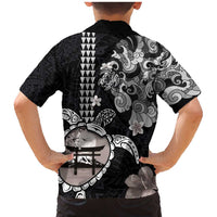 Hawaiian and Japanese Together Family Matching Mermaid Dress and Hawaiian Shirt Japanese Culture and Turtle Kakau Tattoo Black Color