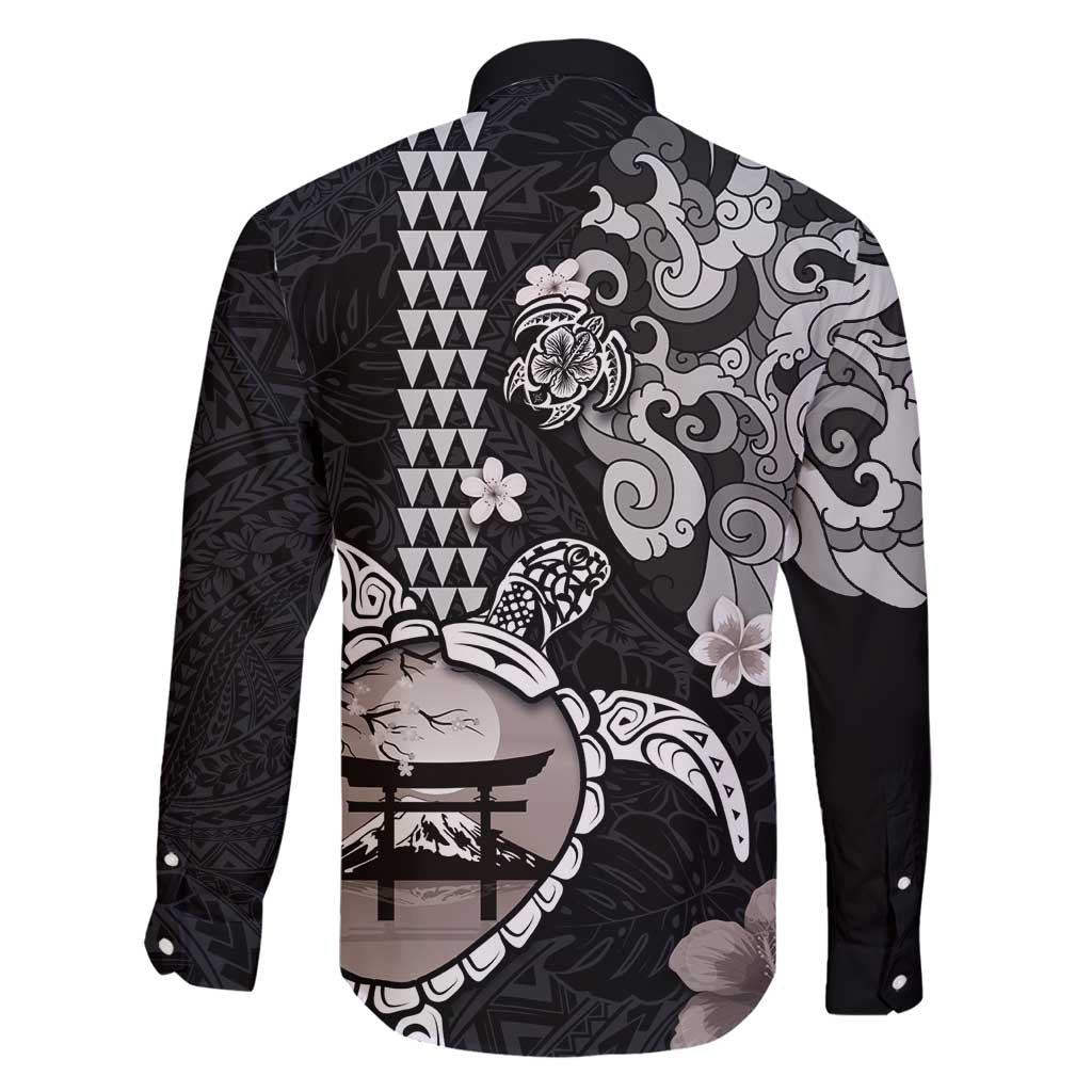 Hawaiian and Japanese Together Family Matching Mermaid Dress and Hawaiian Shirt Japanese Culture and Turtle Kakau Tattoo Black Color