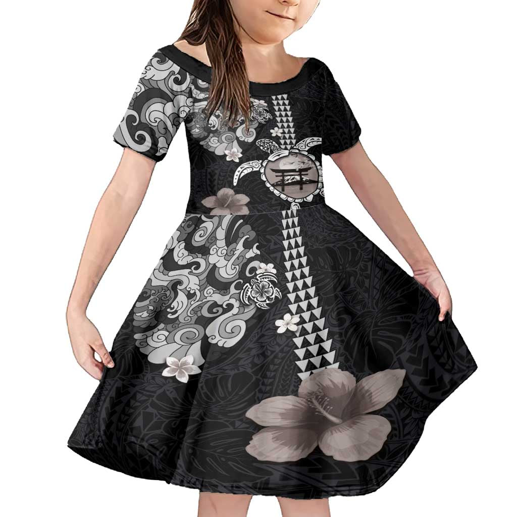 Hawaiian and Japanese Together Family Matching Tank Maxi Dress and Hawaiian Shirt Japanese Culture and Turtle Kakau Tattoo Black Color