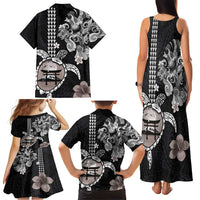 Hawaiian and Japanese Together Family Matching Tank Maxi Dress and Hawaiian Shirt Japanese Culture and Turtle Kakau Tattoo Black Color