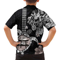 Hawaiian and Japanese Together Kid Hawaiian Shirt Japanese Culture and Turtle Kakau Tattoo Black Color