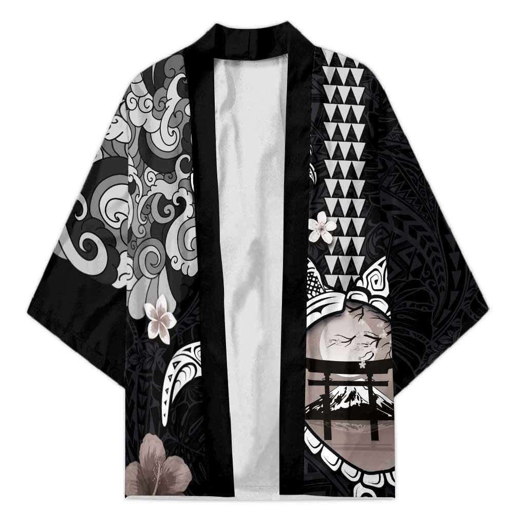 Hawaiian and Japanese Together Kimono Japanese Culture and Turtle Kakau Tattoo Black Color - Polynesian Pride