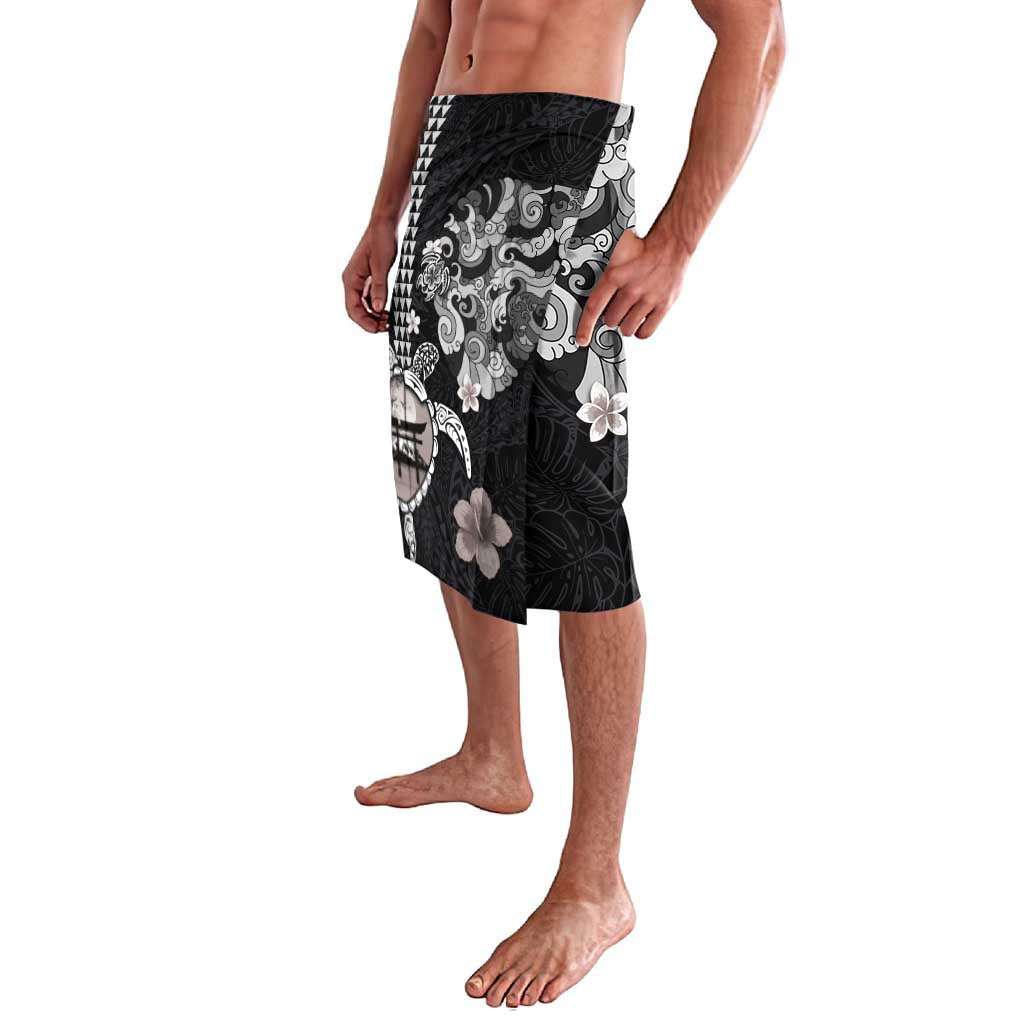 Hawaiian and Japanese Together Lavalava Japanese Culture and Turtle Kakau Tattoo Black Color