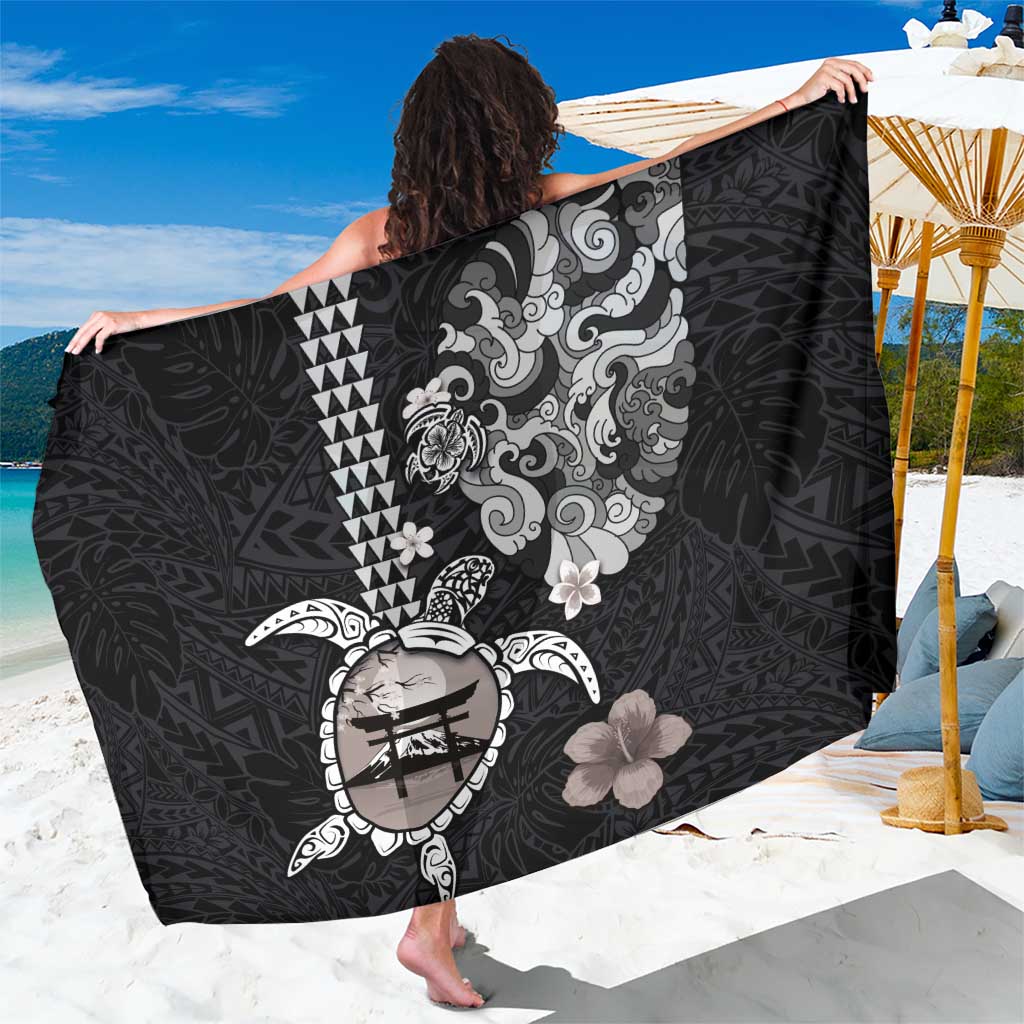Hawaiian and Japanese Together Sarong Japanese Culture and Turtle Kakau Tattoo Black Color