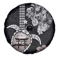 Hawaiian and Japanese Together Spare Tire Cover Japanese Culture and Turtle Kakau Tattoo Black Color