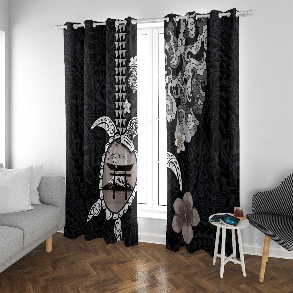 Hawaiian and Japanese Together Window Curtain Japanese Culture and Turtle Kakau Tattoo Black Color