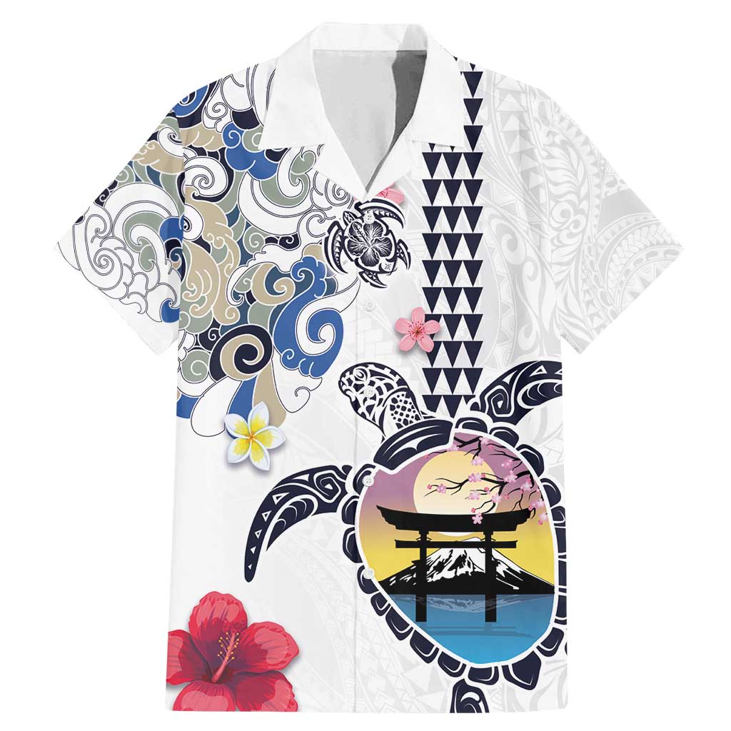 Hawaiian and Japanese Together Family Matching Mermaid Dress and Hawaiian Shirt Japanese Culture and Turtle Kakau Tattoo White Color