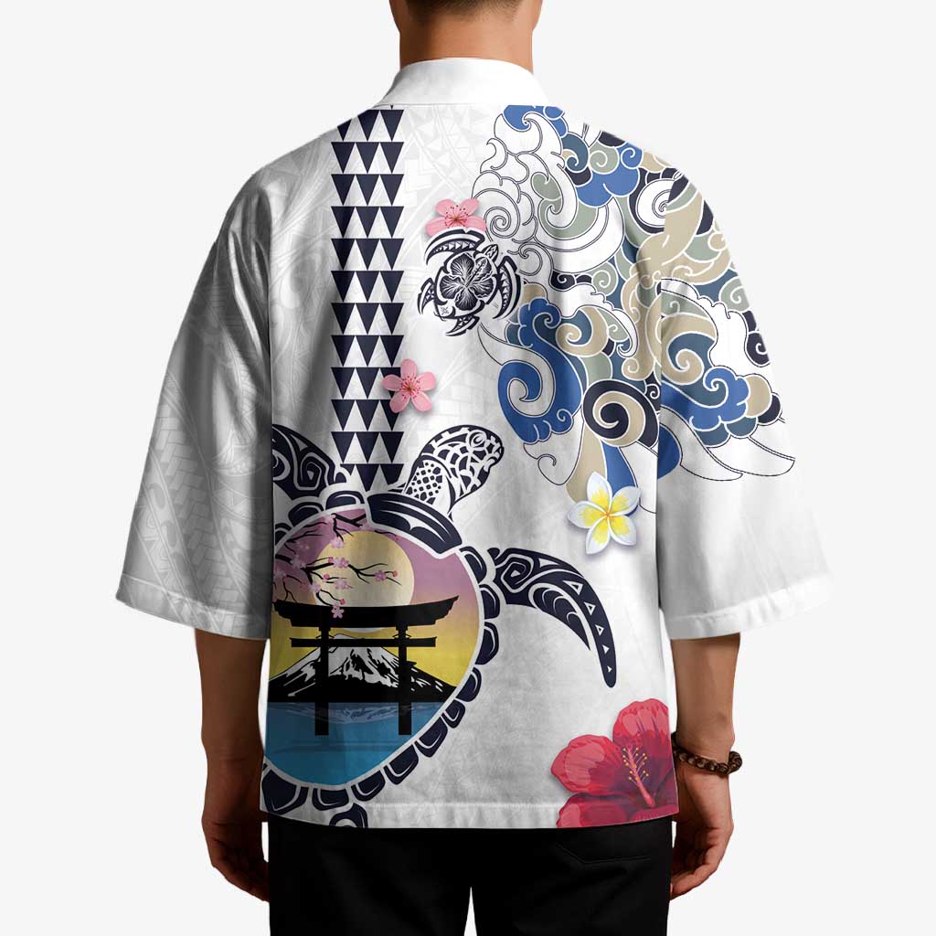 Hawaiian and Japanese Together Kimono Japanese Culture and Turtle Kakau Tattoo White Color - Polynesian Pride