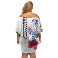 Hawaiian and Japanese Together Off Shoulder Short Dress Japanese Culture and Turtle Kakau Tattoo White Color LT03 - Polynesian Pride