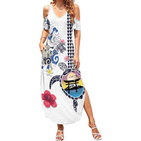 Hawaiian and Japanese Together Summer Maxi Dress Japanese Culture and Turtle Kakau Tattoo White Color