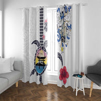 Hawaiian and Japanese Together Window Curtain Japanese Culture and Turtle Kakau Tattoo White Color