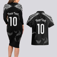 New Zealand Rugby Custom Couples Matching Long Sleeve Bodycon Dress and Hawaiian Shirt Aotearoa Armour Blacks Silver Ferns - Polynesian Pride