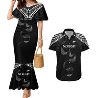 New Zealand Rugby Custom Couples Matching Mermaid Dress and Hawaiian Shirt Aotearoa Armour Blacks Silver Ferns - Polynesian Pride