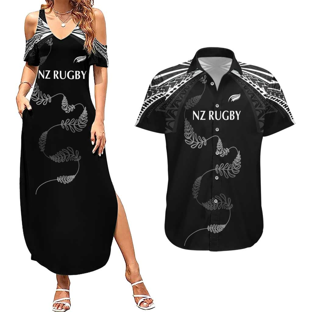 New Zealand Rugby Custom Couples Matching Summer Maxi Dress and Hawaiian Shirt Aotearoa Armour Blacks Silver Ferns - Polynesian Pride