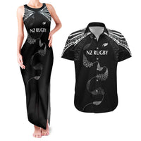 New Zealand Rugby Custom Couples Matching Tank Maxi Dress and Hawaiian Shirt Aotearoa Armour Blacks Silver Ferns - Polynesian Pride
