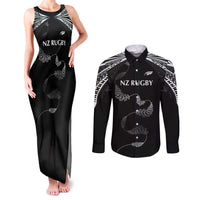 New Zealand Rugby Custom Couples Matching Tank Maxi Dress and Long Sleeve Button Shirt Aotearoa Armour Blacks Silver Ferns - Polynesian Pride
