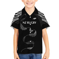 New Zealand Rugby Custom Family Matching Long Sleeve Bodycon Dress and Hawaiian Shirt Aotearoa Armour Blacks Silver Ferns - Polynesian Pride