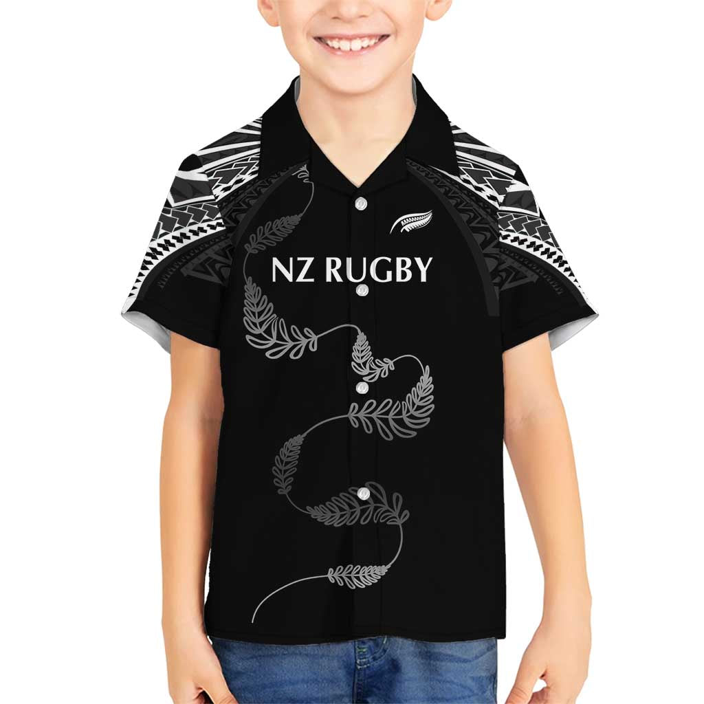 New Zealand Rugby Custom Family Matching Off Shoulder Maxi Dress and Hawaiian Shirt Aotearoa Armour Blacks Silver Ferns - Polynesian Pride