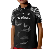 New Zealand Rugby Custom Kid Polo Shirt Aotearoa Armour Blacks Silver Ferns - Polynesian Pride