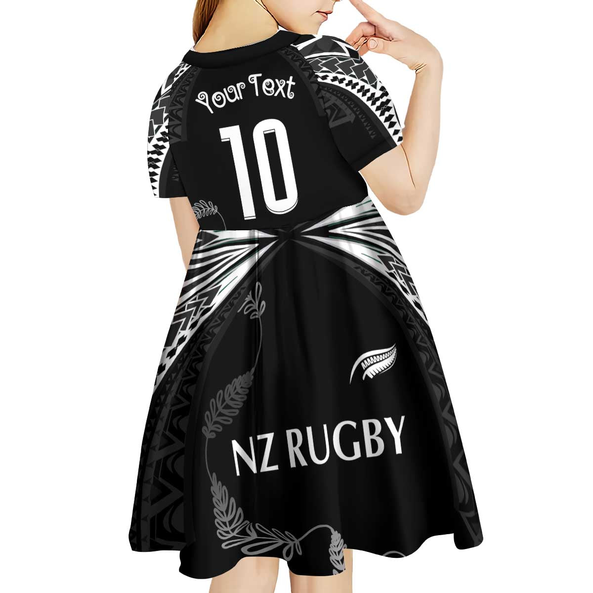 New Zealand Rugby Custom Kid Short Sleeve Dress Aotearoa Armour Blacks Silver Ferns - Polynesian Pride