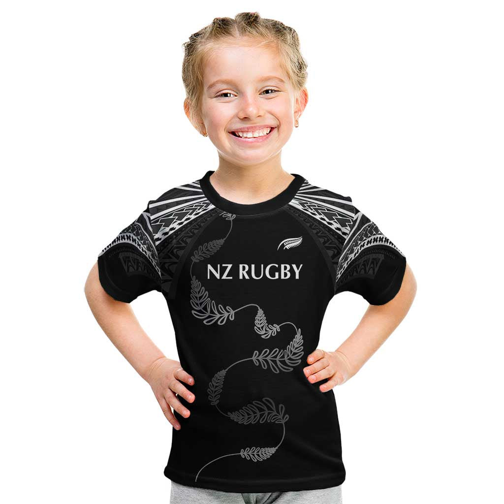 New Zealand Rugby Custom Kid T Shirt Aotearoa Armour Blacks Silver Ferns - Polynesian Pride