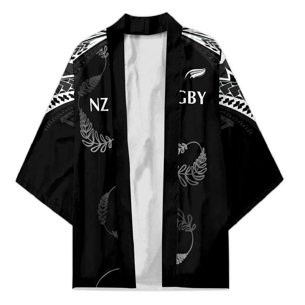 New Zealand Rugby Custom Kimono Aotearoa Armour Blacks Silver Ferns LT03 Unisex Black - Polynesian Pride
