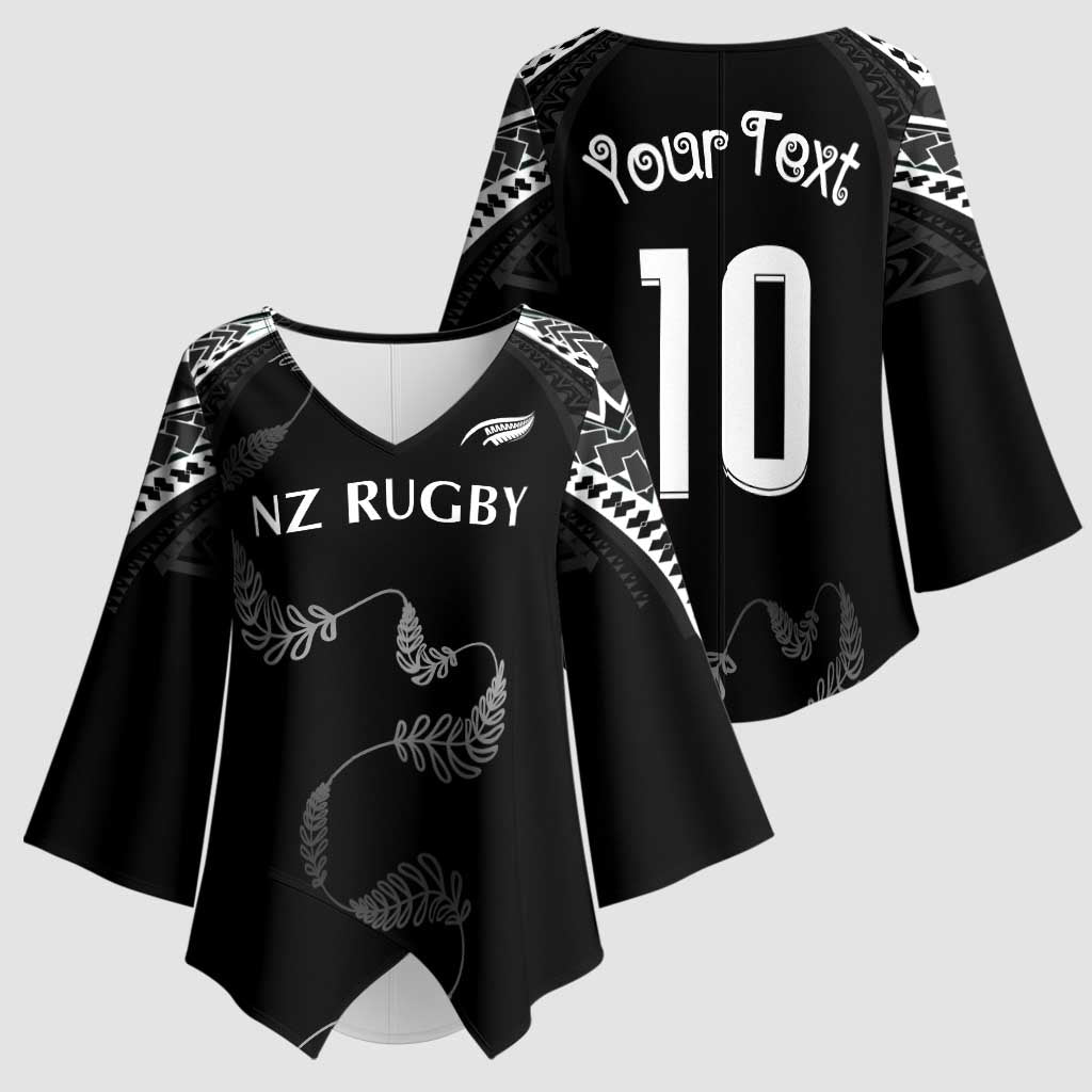 New Zealand Rugby Custom Kimono Sleeve Blouse Aotearoa Armour Blacks Silver Ferns - Polynesian Pride