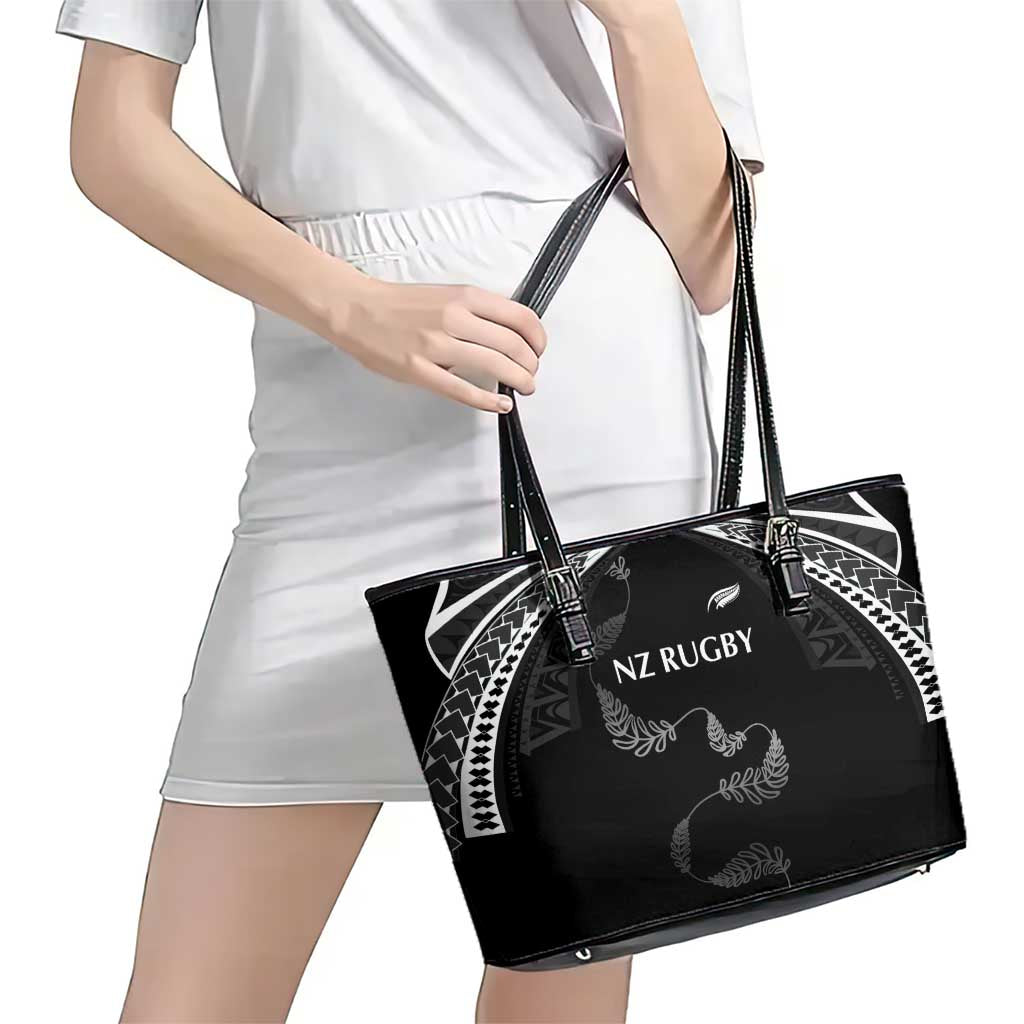New Zealand Rugby Leather Tote Bag Aotearoa Armour Blacks Silver Ferns - Polynesian Pride