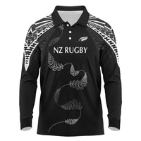 New Zealand Rugby Custom Long Sleeve Polo Shirt Aotearoa Armour Blacks Silver Ferns - Polynesian Pride