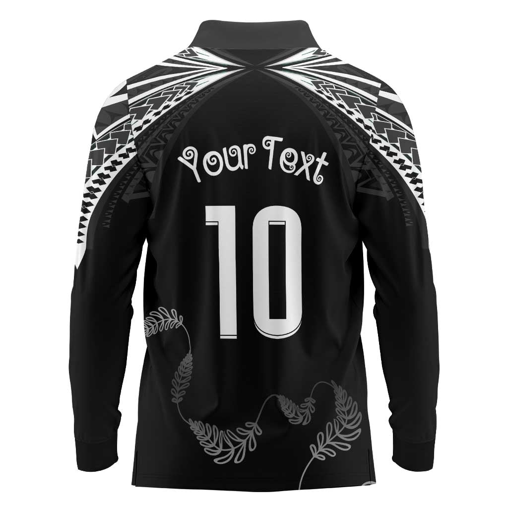 New Zealand Rugby Custom Long Sleeve Polo Shirt Aotearoa Armour Blacks Silver Ferns - Polynesian Pride