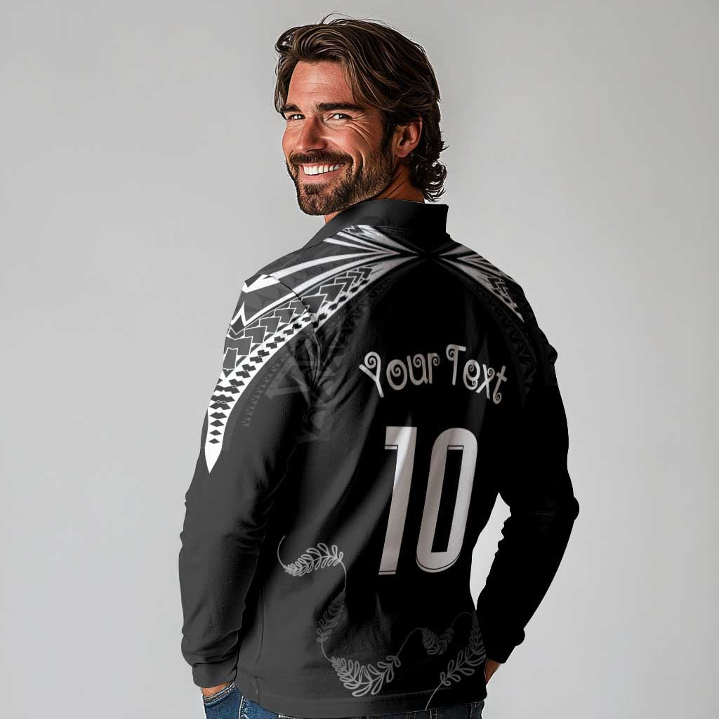 New Zealand Rugby Custom Long Sleeve Polo Shirt Aotearoa Armour Blacks Silver Ferns - Polynesian Pride