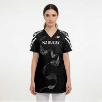 New Zealand Rugby Custom Scrub Top Aotearoa Armour Blacks Silver Ferns - Polynesian Pride