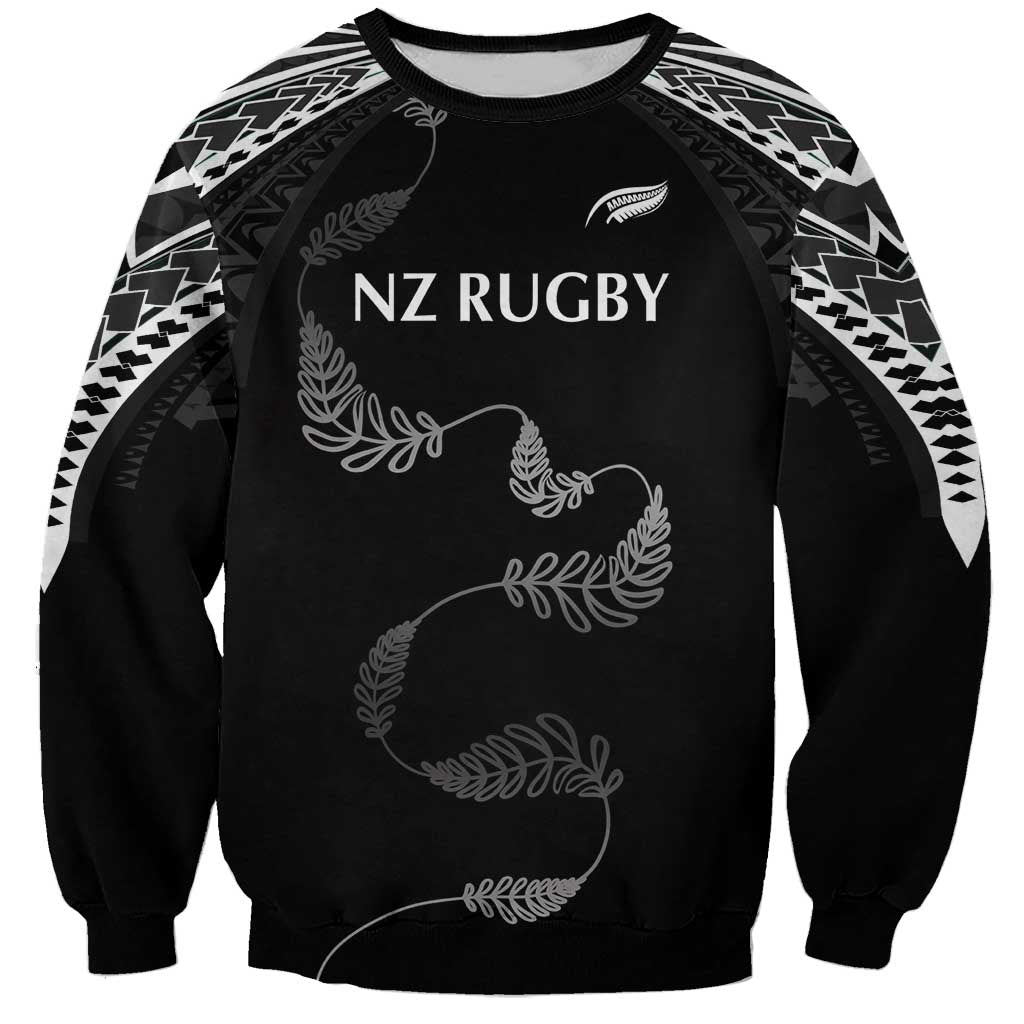 New Zealand Rugby Custom Sweatshirt Aotearoa Armour Blacks Silver Ferns - Polynesian Pride
