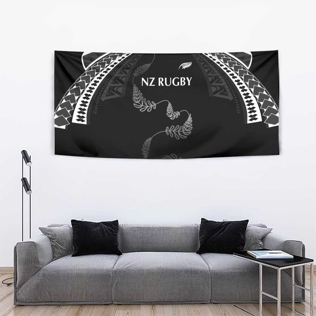 New Zealand Rugby Tapestry Aotearoa Armour Blacks Silver Ferns - Polynesian Pride