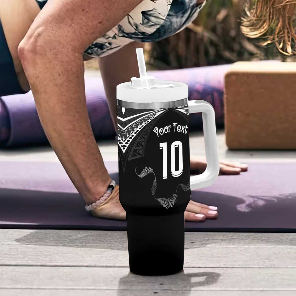 New Zealand Rugby Custom Tumbler With Handle Aotearoa Armour Blacks Silver Ferns - Polynesian Pride