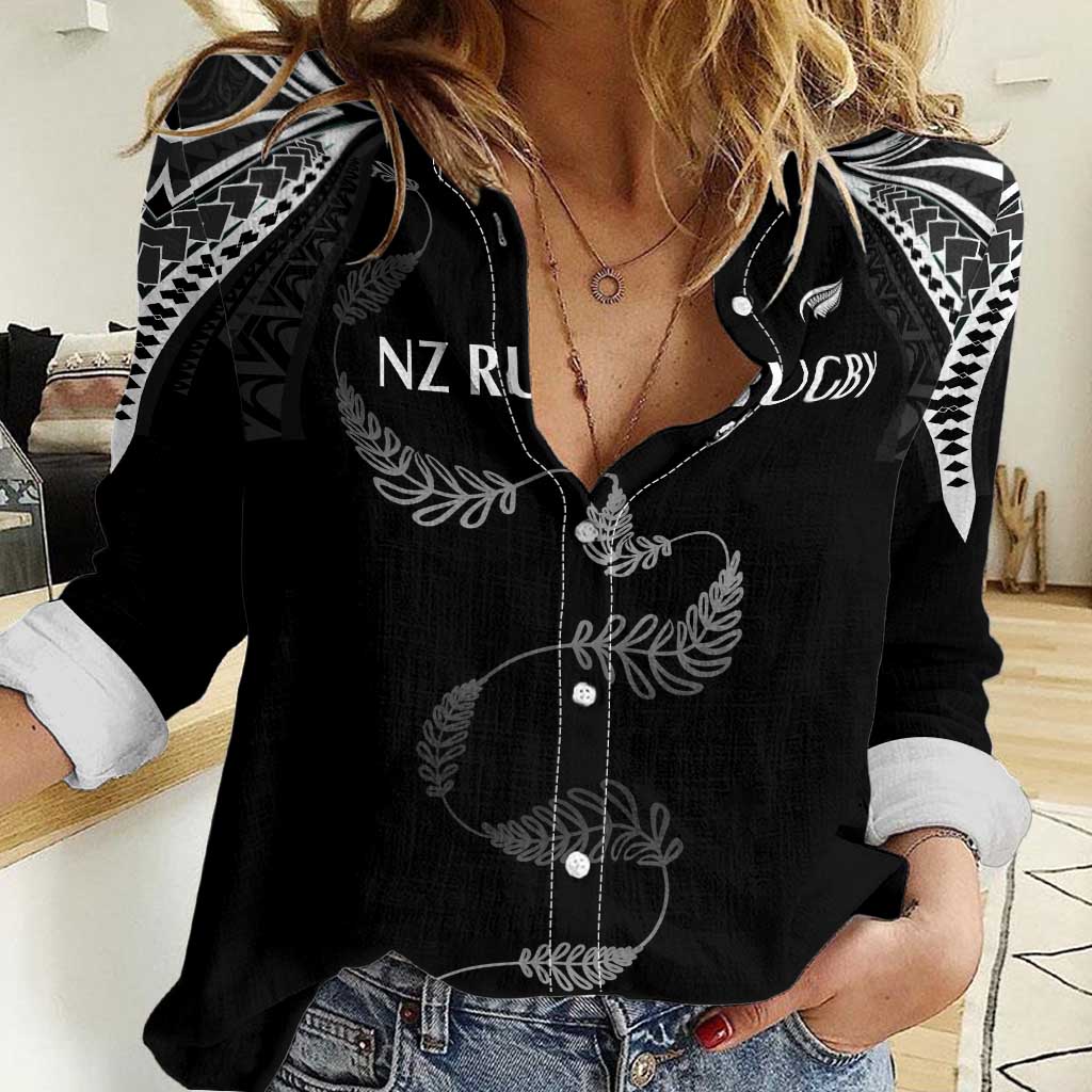 New Zealand Rugby Custom Women Casual Shirt Aotearoa Armour Blacks Silver Ferns - Polynesian Pride