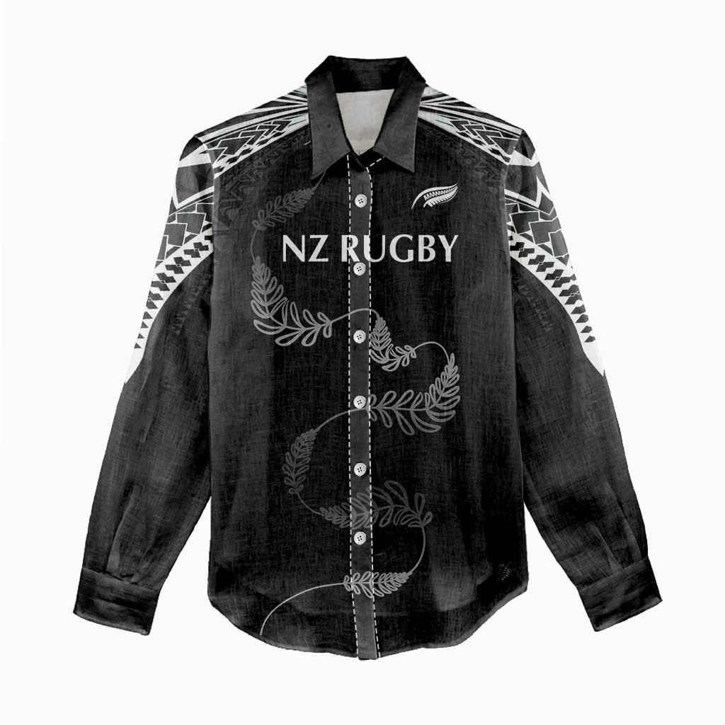 New Zealand Rugby Custom Women Casual Shirt Aotearoa Armour Blacks Silver Ferns - Polynesian Pride