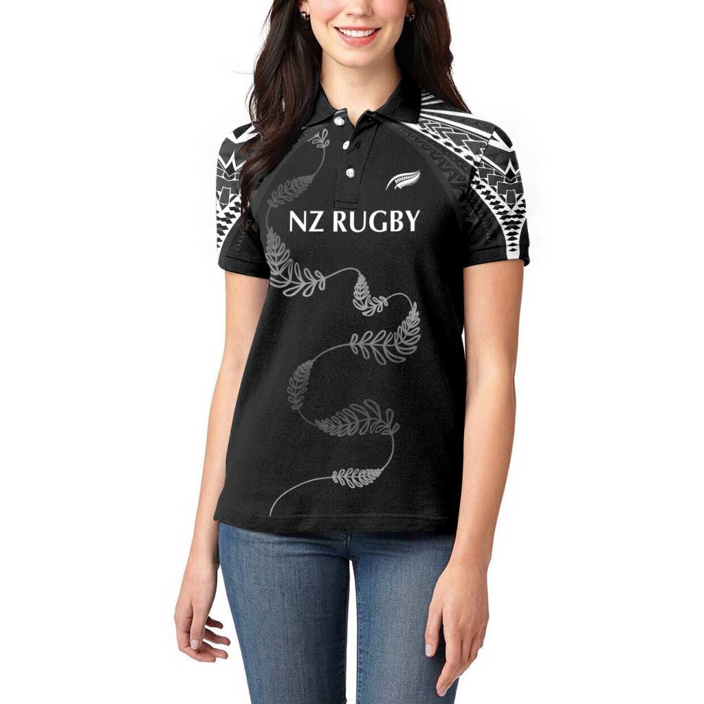 New Zealand Rugby Custom Women Polo Shirt Aotearoa Armour Blacks Silver Ferns - Polynesian Pride