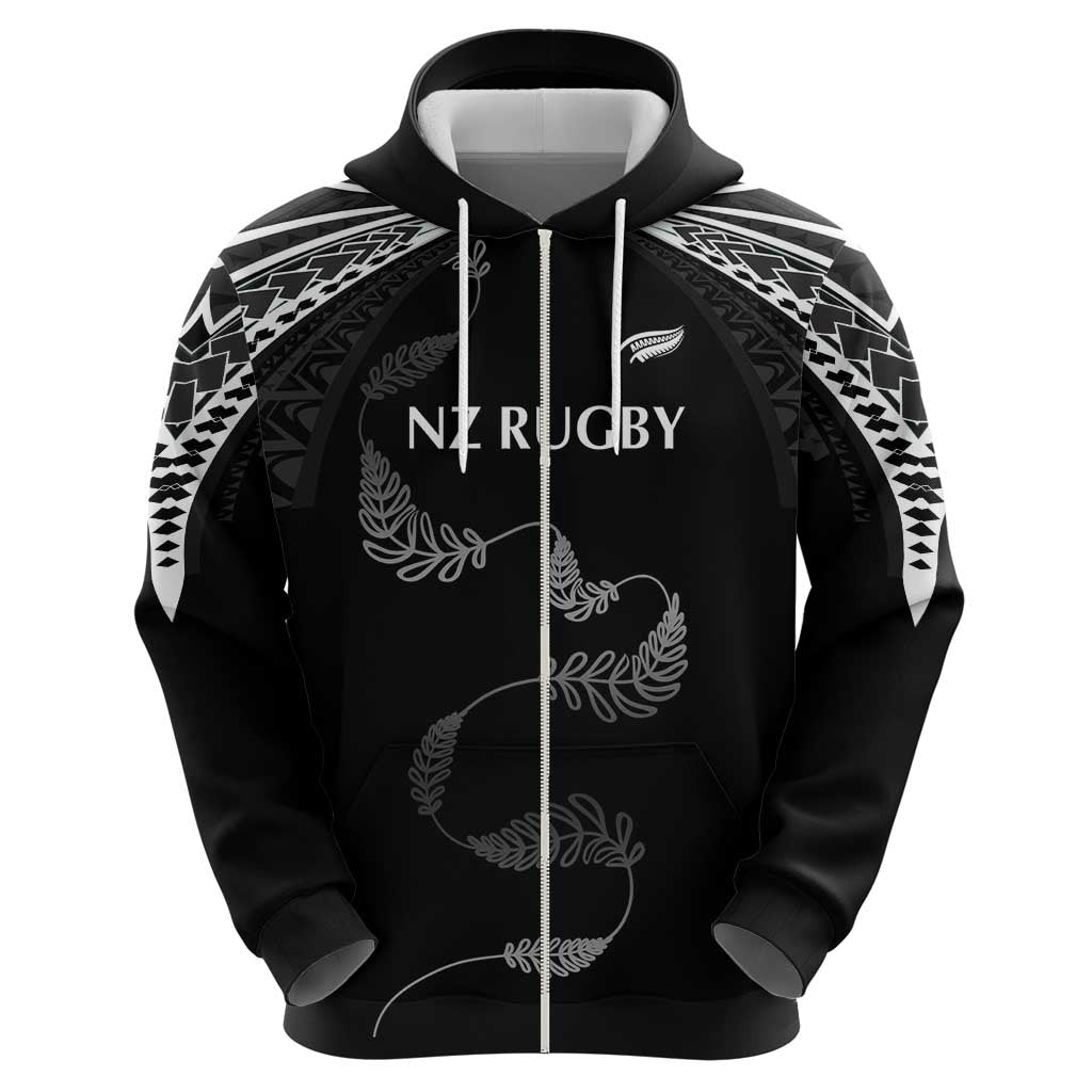 New Zealand Rugby Custom Zip Hoodie Aotearoa Armour Blacks Silver Ferns - Polynesian Pride