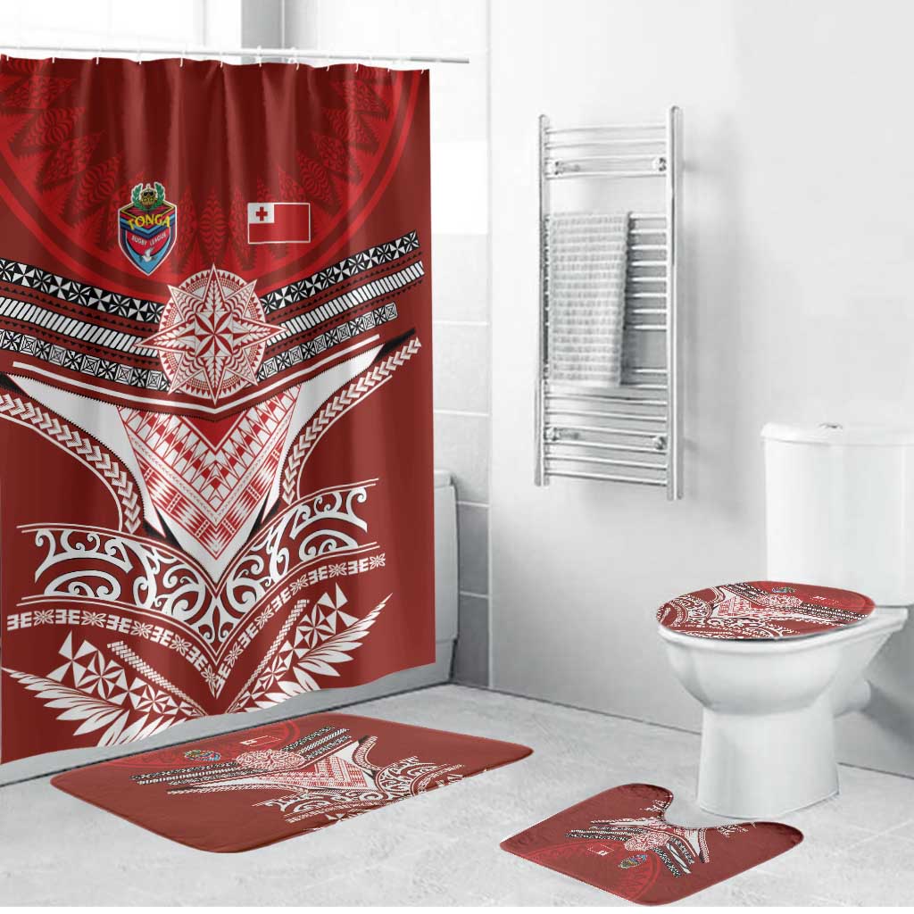 Tonga Rugby Bathroom Set Mana o Tonga-Tribal Heritage Edition Red Color - Polynesian Pride