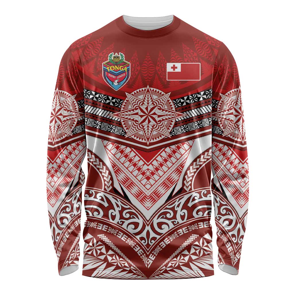Tonga Rugby Custom Long Sleeve Shirt Mana o Tonga-Tribal Heritage Edition Red Color - Polynesian Pride