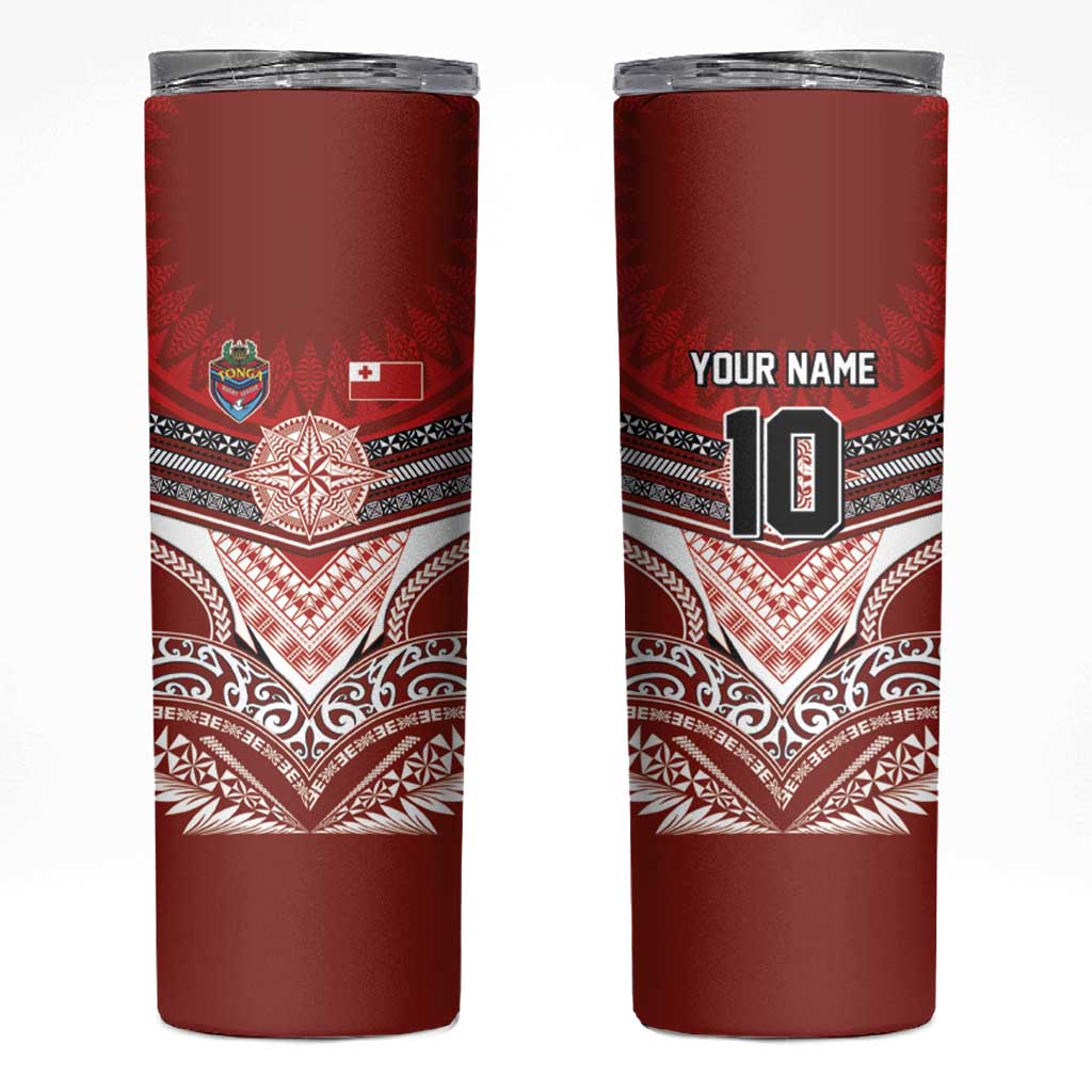 Tonga Rugby Custom Skinny Tumbler Mana o Tonga-Tribal Heritage Edition Red Color - Polynesian Pride