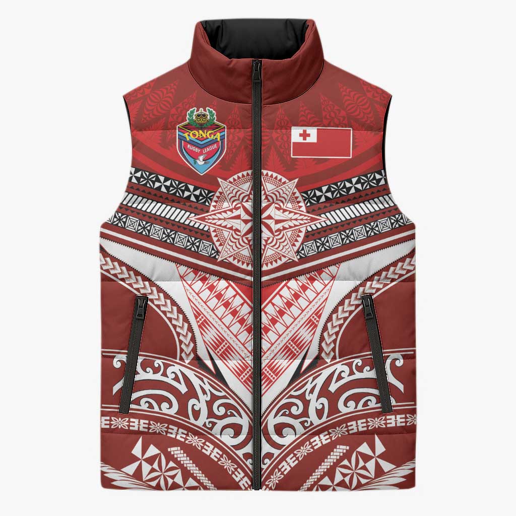 Tonga Rugby Custom Sleeveless Puffer Jacket Mana o Tonga-Tribal Heritage Edition Red Color - Polynesian Pride