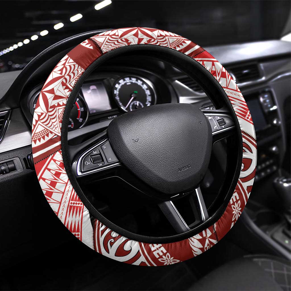 Tonga Rugby Steering Wheel Cover Mana o Tonga-Tribal Heritage Edition Red Color - Polynesian Pride